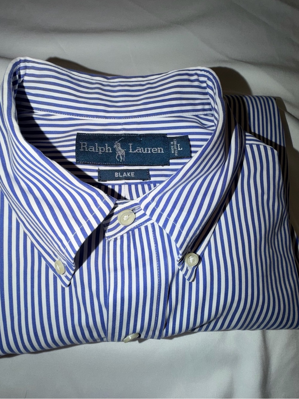 Ralph Lauren Blue and White Stripe Dress Shirt - Blake